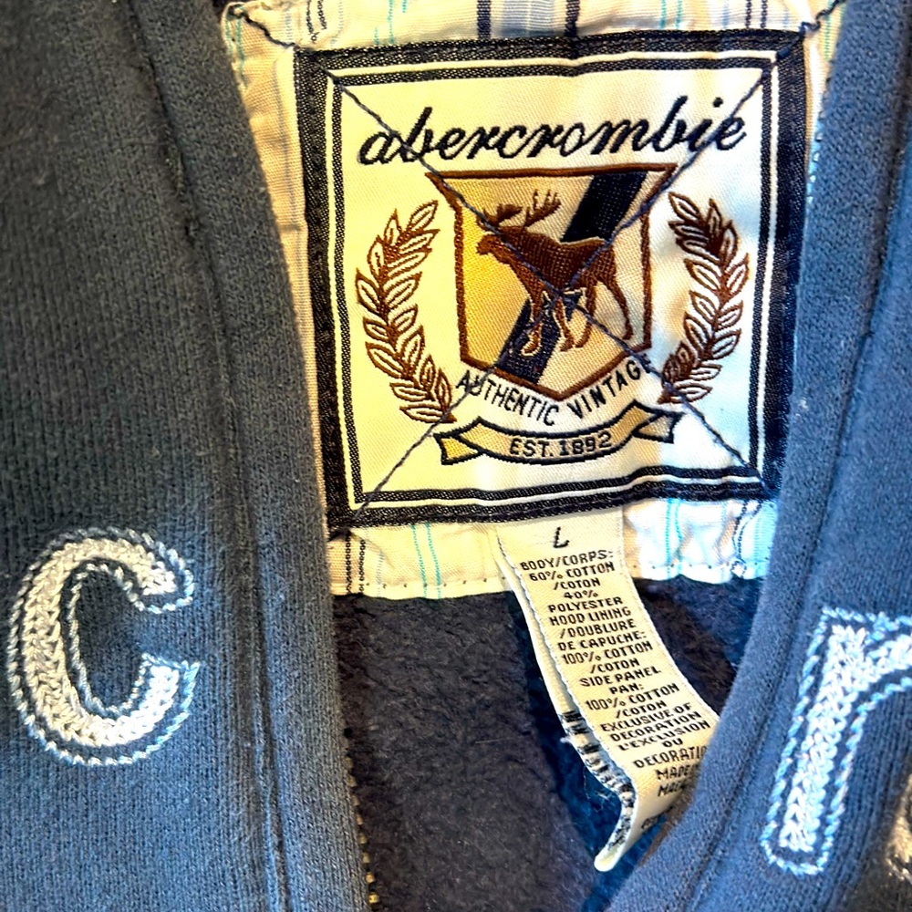 Abercrombie sweatshirt, fits more like a small or teen/youth large.